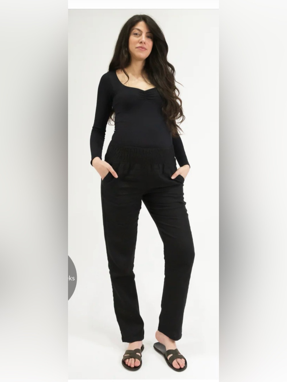 Emme Maternity Pants Linen - Black Medium Tall